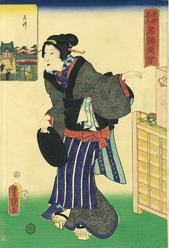 Toyokuni III Utagawa Kunisada Woodblock Print Toto Bijin Meisho Zue Tenjin 1857: Toyokuni III Utagawa Kunisada Woodblock Print Toto Bijin Meisho Zue Tenjin 1857 Item Specifics: Artist: Toyokuni III (Utagawa Kunisada) Subject: Beautiful Women and Famous Places Material: Paper Style