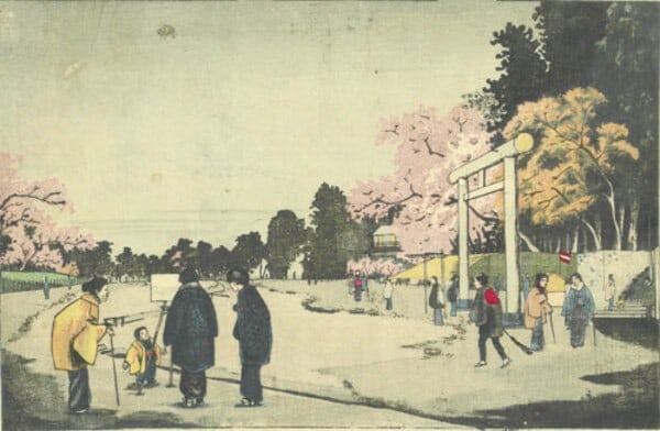 Kobayashi Kiyochika Ueno Park Artist Sketching Japanese Woodblock Oban Print (1 of 2)