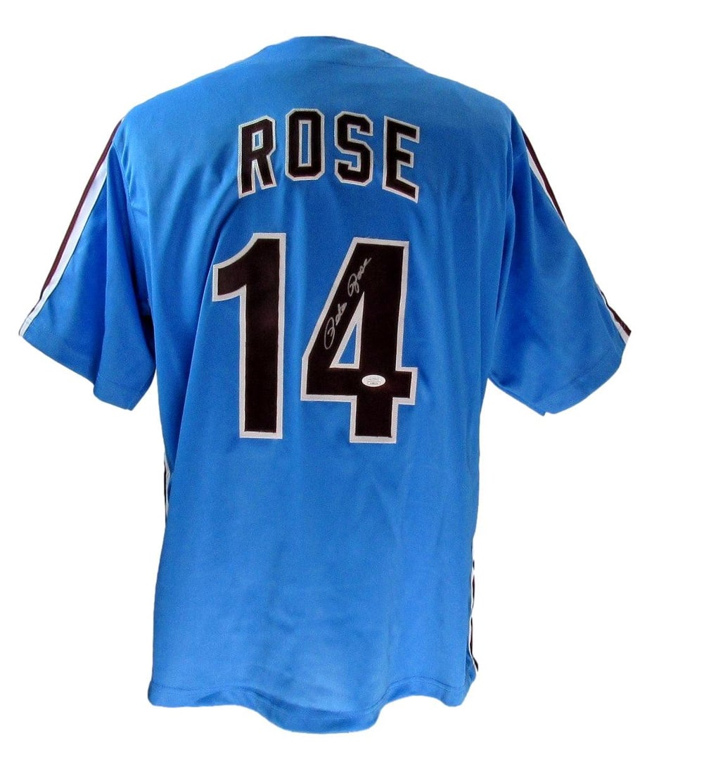 Pete Rose Signed/ Autographed Blue Custom Baseball Jersey Phillies JSA 190565: Pete Rose Signed/ Autographed Blue Custom Baseball Jersey Phillies JSA 190565 Item Specifics: Sport: Baseball Product: Jersey Original/Reprint: Original League: MLB Product Disclaimer: Not affiliated