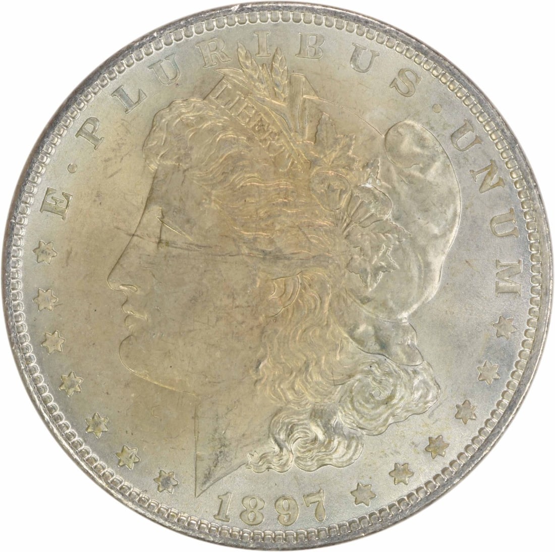 Uncertified BU Choice 1897 Morgan Silver Dollar: Uncertified BU Choice 1897 Morgan Silver Dollar Choice Uncirculated 1897 Morgan Silver Dollar, featuring the iconic design of George T. Morgan, minted in 1897 with a silver composition and no mint