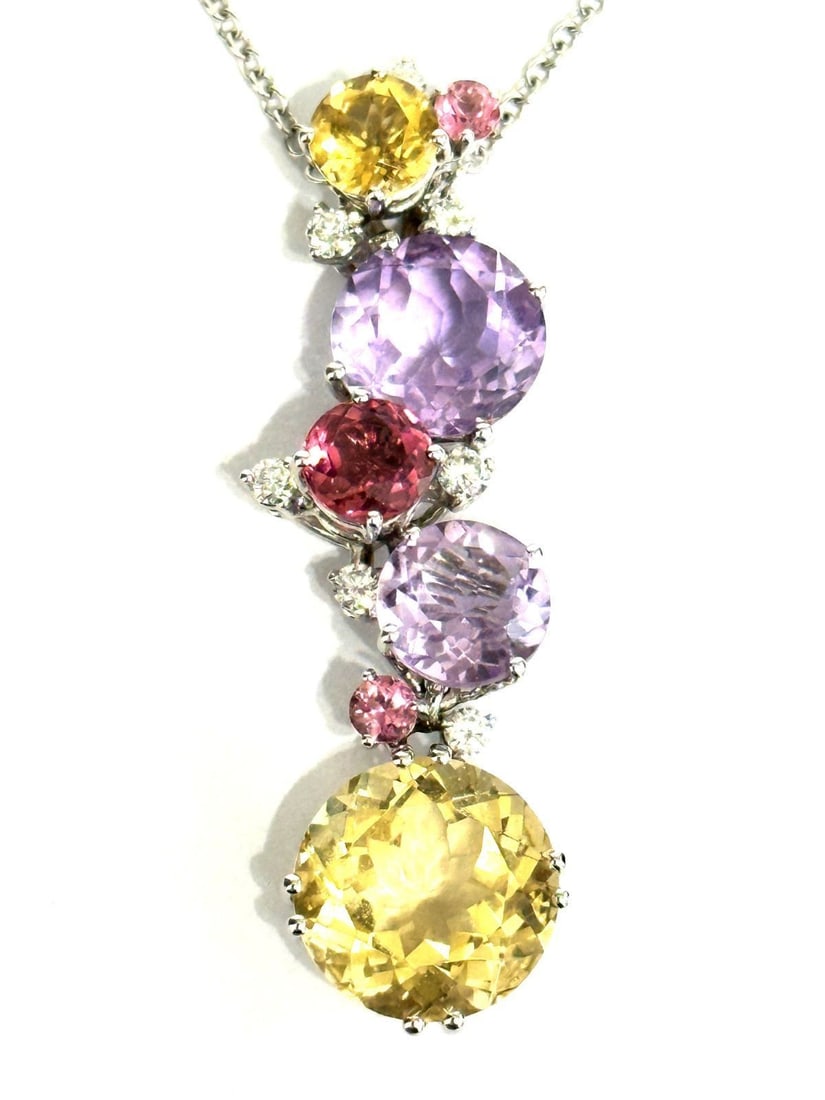 Damiani La Vie En Rose Multi Gemstone Diamond 18k White Gold Necklace Pendant: Damiani La Vie En Rose Multi Gemstone Diamond 18k White Gold Necklace Pendant Item Specifics: Pendant Shape: Round Closure: Lobster Occasion: Anniversary Birthday Christening Christmas