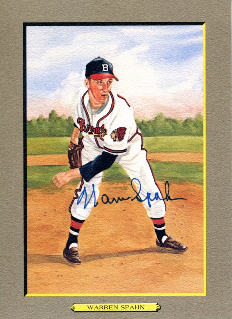 Perez Steele Autographed Warren Spahn Greatest Moments Card JSA (1 of 3)