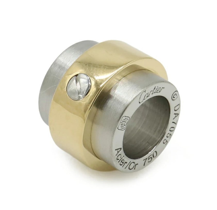 Cartier Santos 100 18k yellow gold stainless steel tube pendant charm polished: Cartier Santos 100 18k yellow gold stainless steel tube pendant charm polished Item Specifics: Pendant Shape: Tube Occasion: Anniversary Birthday Christening Christmas Confirmation/Communion