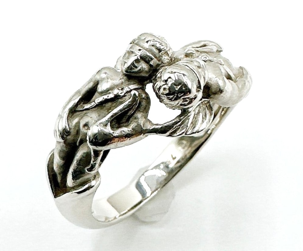 Carrera y Carrera Two Cherub Angels 18k White Gold Sculptural Ring US 5.5 EU50 (1 of 8)