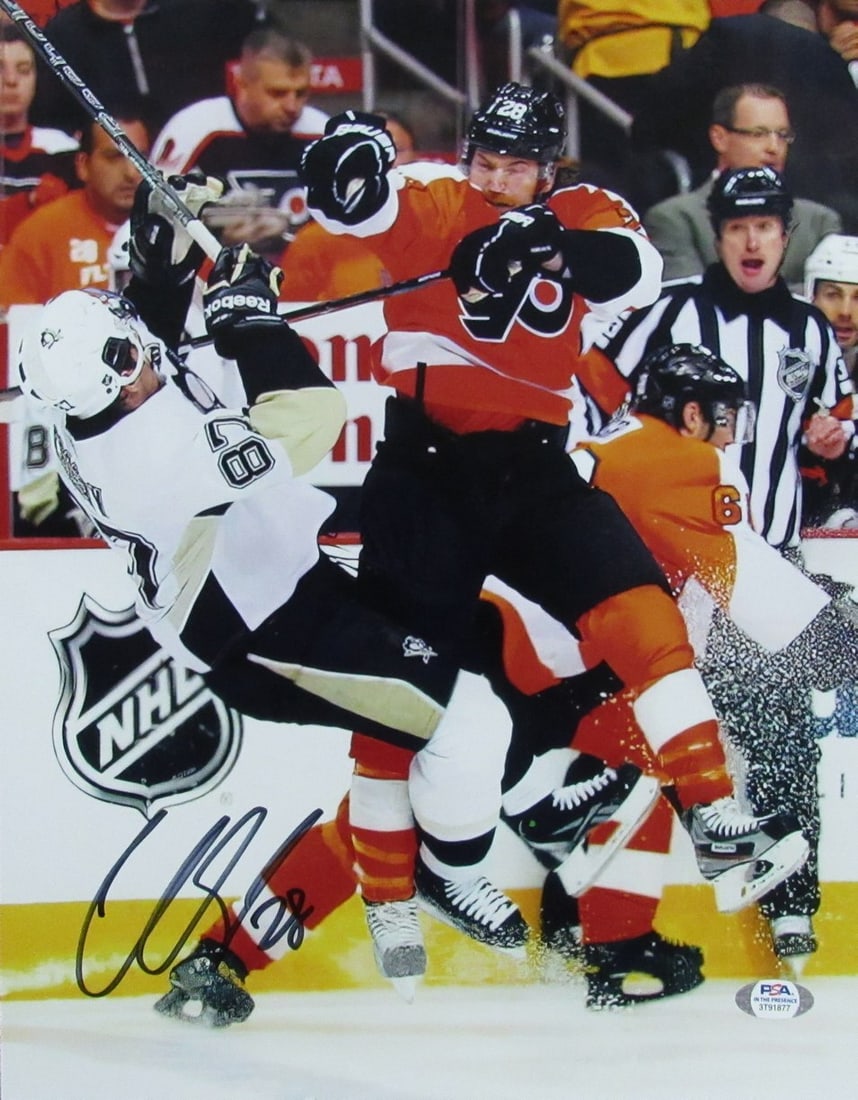 Claude Giroux Autographed 11x14 Photo Sidney Crosby Hit Flyers PSA/ DNA: Claude Giroux Autographed 11x14 Photo Sidney Crosby Hit Flyers PSA/ DNA Item Specifics: Sport: Hockey Product: Photo Original/Reprint: Original Team: Philadelphia Flyers Autograph Authentication: PSA/