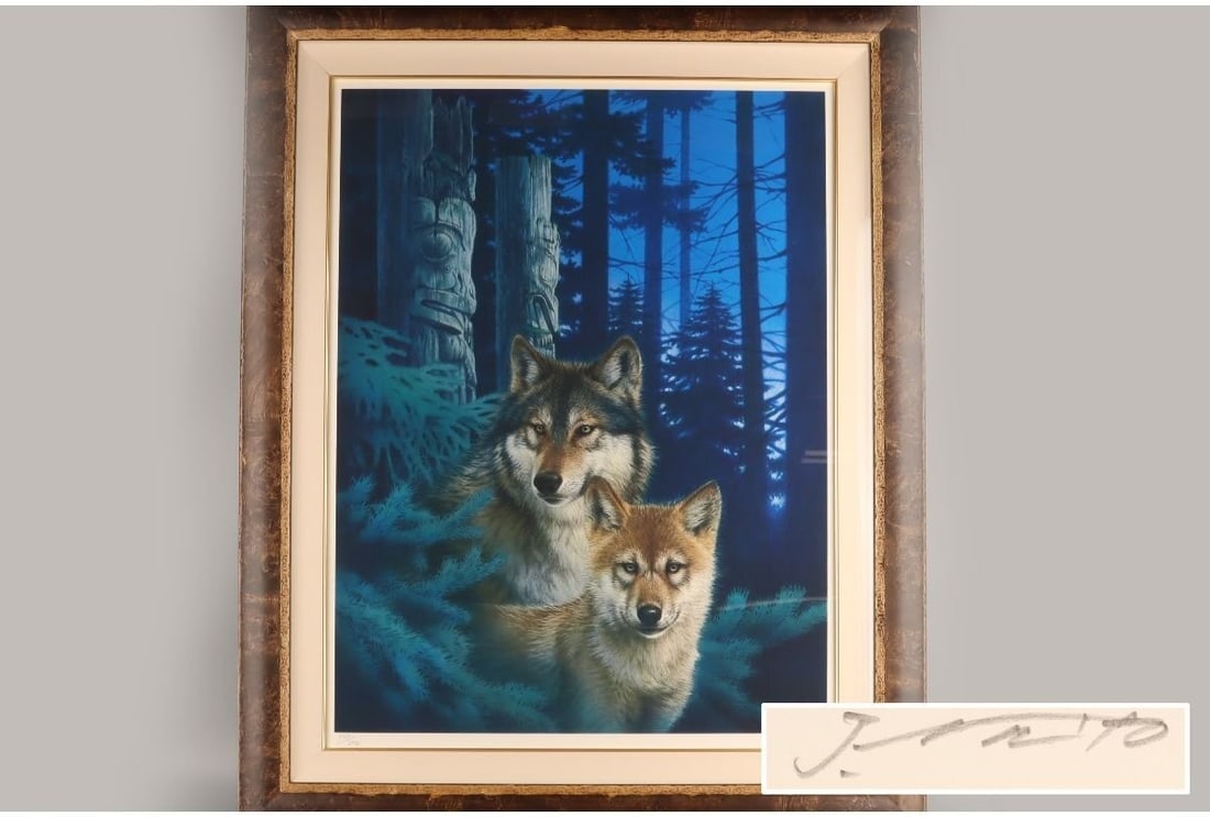 Naito painting fox wolf animals nature forest landscape signature autographed (1 of 9)