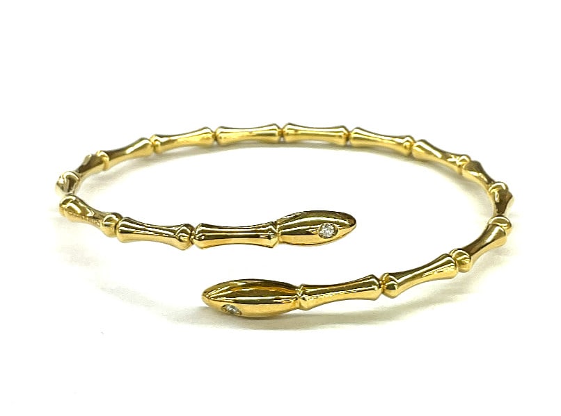 CHIMENTO Snake 18k Yellow Gold Bamboo Chain Open Bracelet Bangle 6.7in Animal (1 of 9)