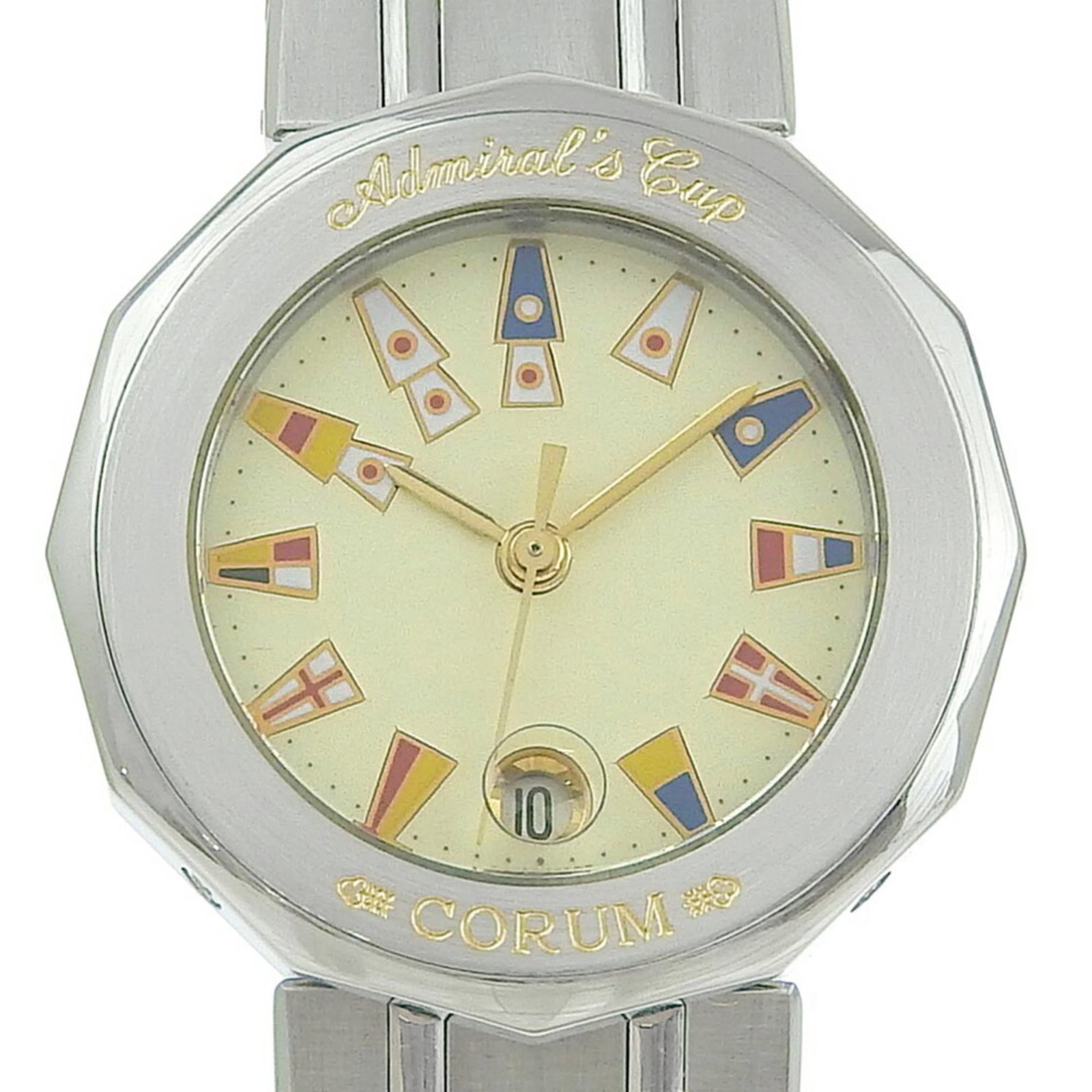 Corum Wristwatch: Corum Wristwatch Stainless steel case and band add a touch of modern sophistication to this Corum wristwatch, featuring an ivory dial. The 27mm size makes it suitable for smaller wrists, with a comfor