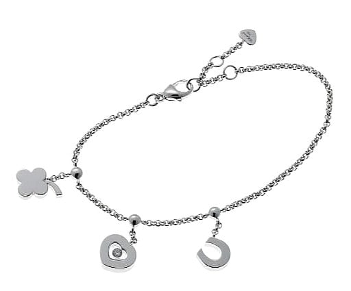 Chopard Happy Diamond 18k White Gold Lucky Heart Clover Charm Bracelet Bangle: Chopard Happy Diamond 18k White Gold Lucky Heart Clover Charm Bracelet Bangle Item Specifics: Materials Sourced From: Switzerland Number Of Diamonds: 1 Antique: No Shape: Round Closure: Lobster