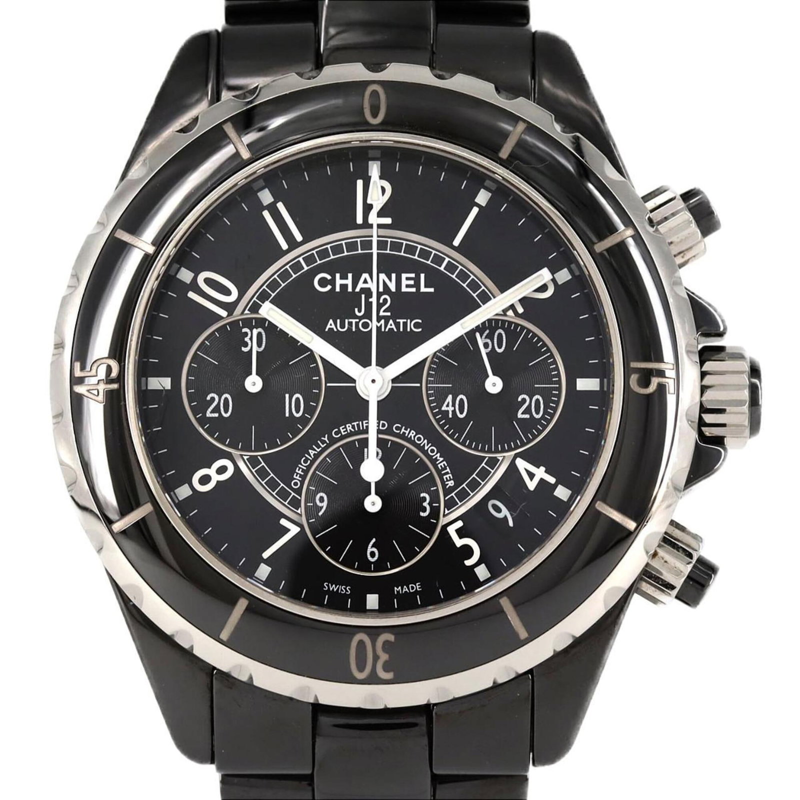 Chanel Wristwatch: Chanel Wristwatch Ceramic case and band give this Chanel wristwatch its sleek, modern look. The black dial stands out against the subtle sheen of the ceramic materials, a testament to the brand's