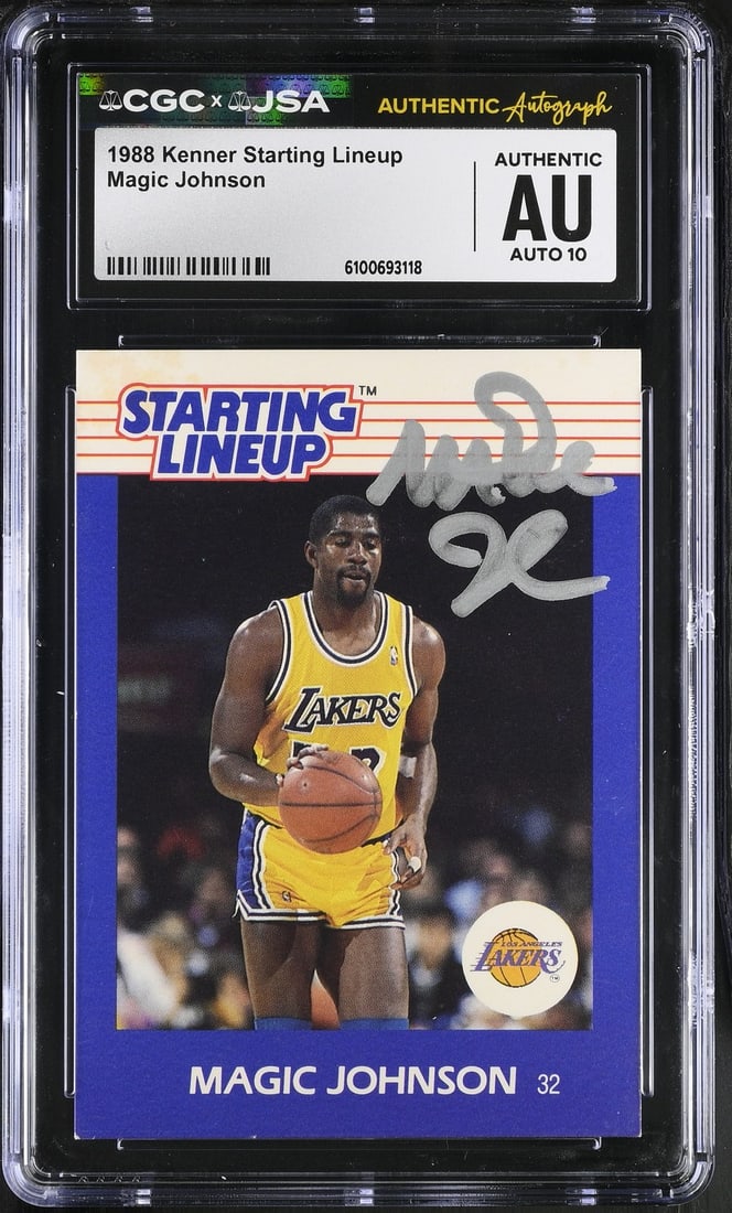 CGC JSA 10 BA206506 Johnson Signed Auto Magic Lineup Starting 1988 Kenner: CGC JSA 10 BA206506 Johnson Signed Auto Magic Lineup Starting 1988 Kenner CGC JSA 10 BA206506 Johnson Signed Auto Magic Lineup Starting 1988 Kenner - A highly graded, autographed card from the iconic