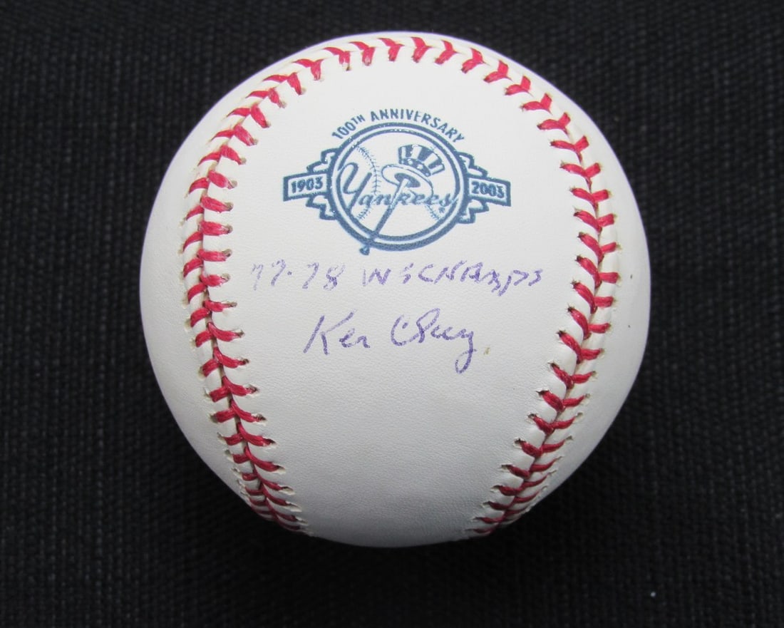 Ken Clay Signed/ Auto Yankees 100th OML Baseball JSA Inscr 187152 (1 of 2)