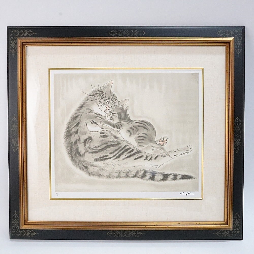 Tsuguharu Foujita Mother & Child Cat Original Lithograph 89/ 300 COA Framed (1 of 10)