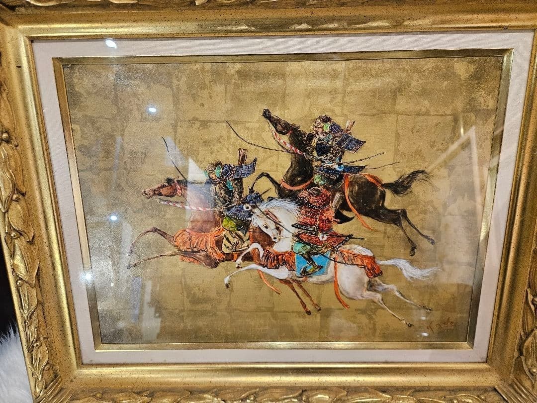 Hiroshi Kado Samurai Horse Battle Oil Painting Gold Leaf Japanese Art: Hiroshi Kado Samurai Horse Battle Oil Painting Gold Leaf Japanese Art Item Specifics: Artist: Hiroshi Kado Unit Of Sale: Single Piece Signed By: Hiroshi Kado Signed: Yes Size: Medium Material: Canvas 