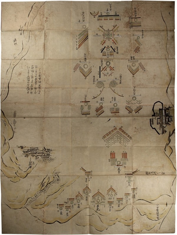 Hand Painted Japanese Battle Map Tokida Battle Formation 89x67 Antique Late Edo (1 of 1)
