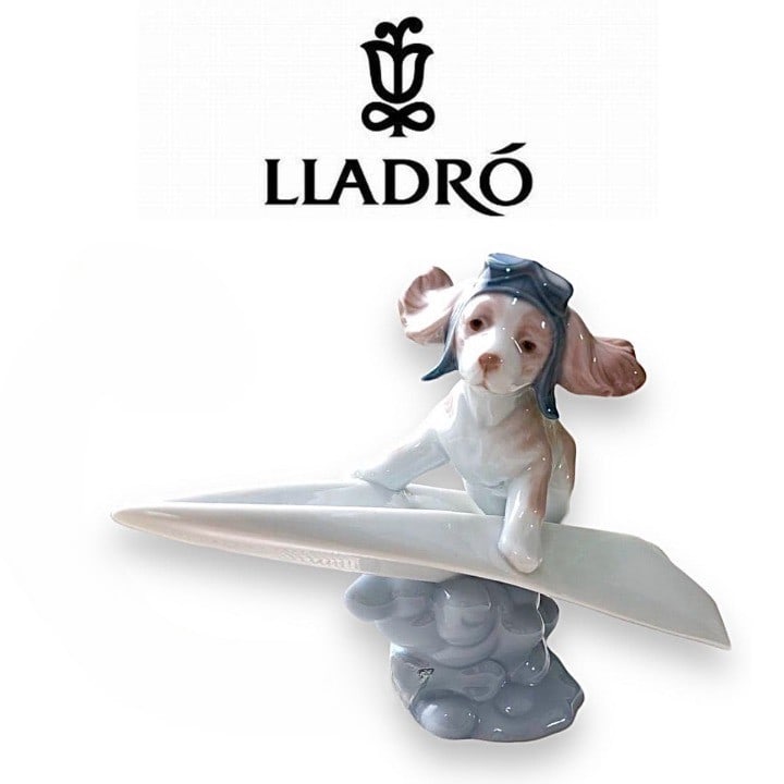 Lladro Cute Pilot Puppy Dog in Airplane Porcelain Figurine With Box Collectible (1 of 3)