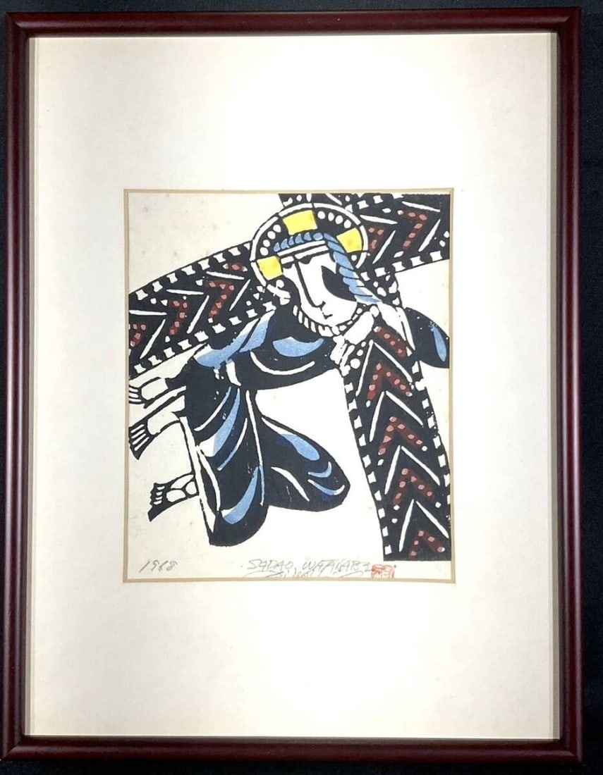 Sadao Watanabe Christ Carrying the Cross Woodblock 1968 Signed Framed Authentic (1 of 10)