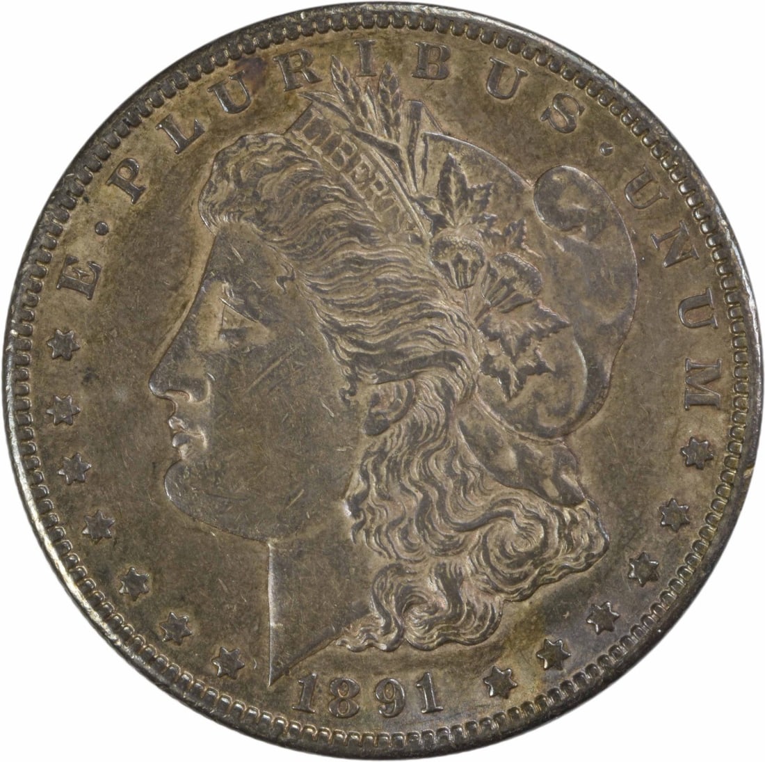 Morgan Silver Dollar AU Uncertified CC 1891: Morgan Silver Dollar AU Uncertified CC 1891 The Morgan Silver Dollar, minted in 1891, features a classic design by George T. Morgan and is made from 90% silver and 10% copper. With its reeded edge and