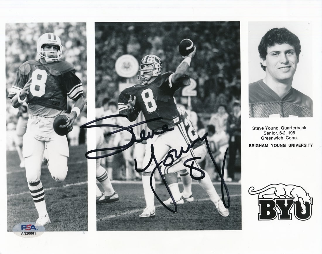 Signed Steve Young Photo Brigham University 8x10 HOF Auto PSA (1 of 2)