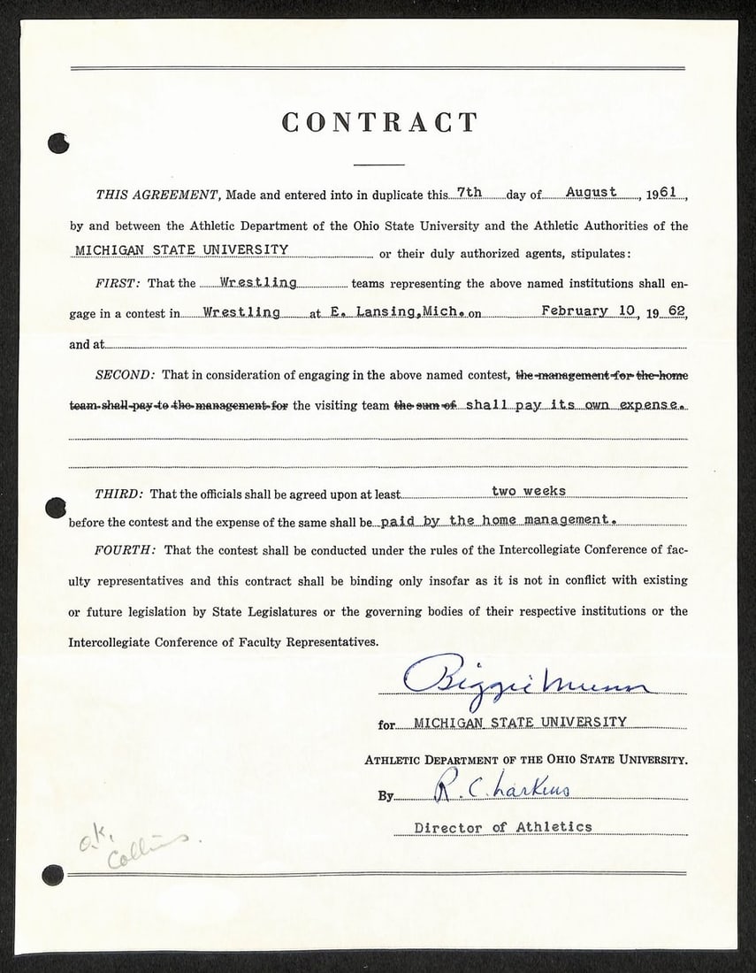 Michigan State Head Coach Signed Biggie Munn Contract JSA BA199659 (1 of 2)