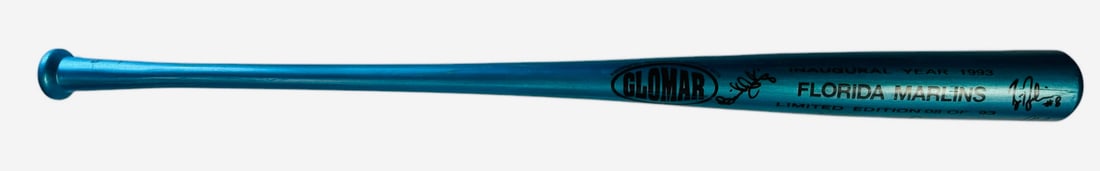 Signed Bat LE Inaugural Year Florida Marlins 1993 08: Signed Bat LE Inaugural Year Florida Marlins 1993 08 The 1993 Florida Marlins Inaugural Year Signed Bat Limited Edition #08/93 features a black sharpie signature across the entire bat, making it a