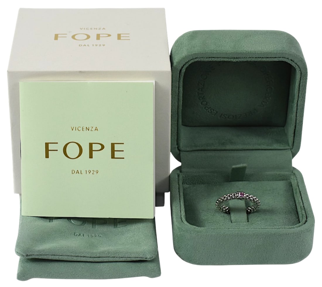 Fope Flex It Pink Sapphire 18k White Gold Stretch Band Ring Size S US5.5-7 (1 of 9)