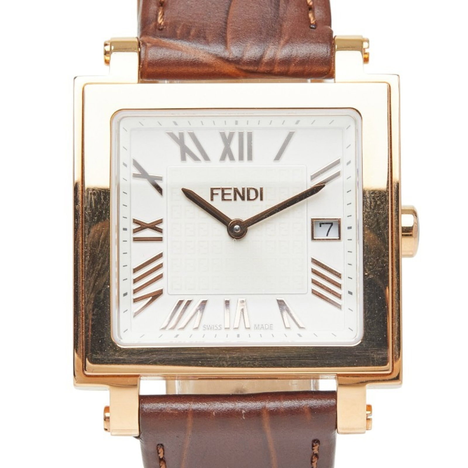 Fendi Wristwatch: Fendi Wristwatch Stainless steel case and leather band make for a sleek, sophisticated timepiece. This Fendi wristwatch boasts a crisp white dial against its sturdy 33.7mm frame. With some minor signs