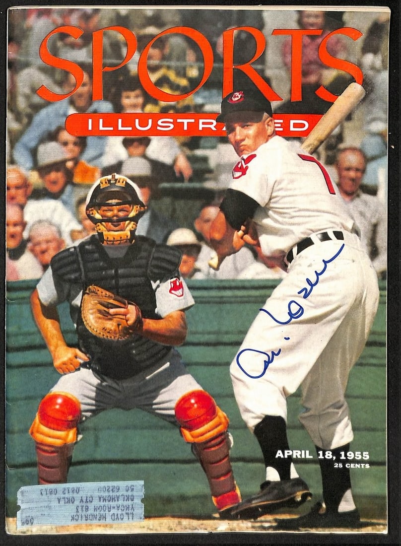 Signed 1955 Sports Illustrated by Al Rosen with cards from PSA and DNA: Signed 1955 Sports Illustrated by Al Rosen with cards from PSA and DNA Signed by Al Rosen in the 1955 Sports Illustrated, this vintage magazine showcases the baseball legend's story and career highlig