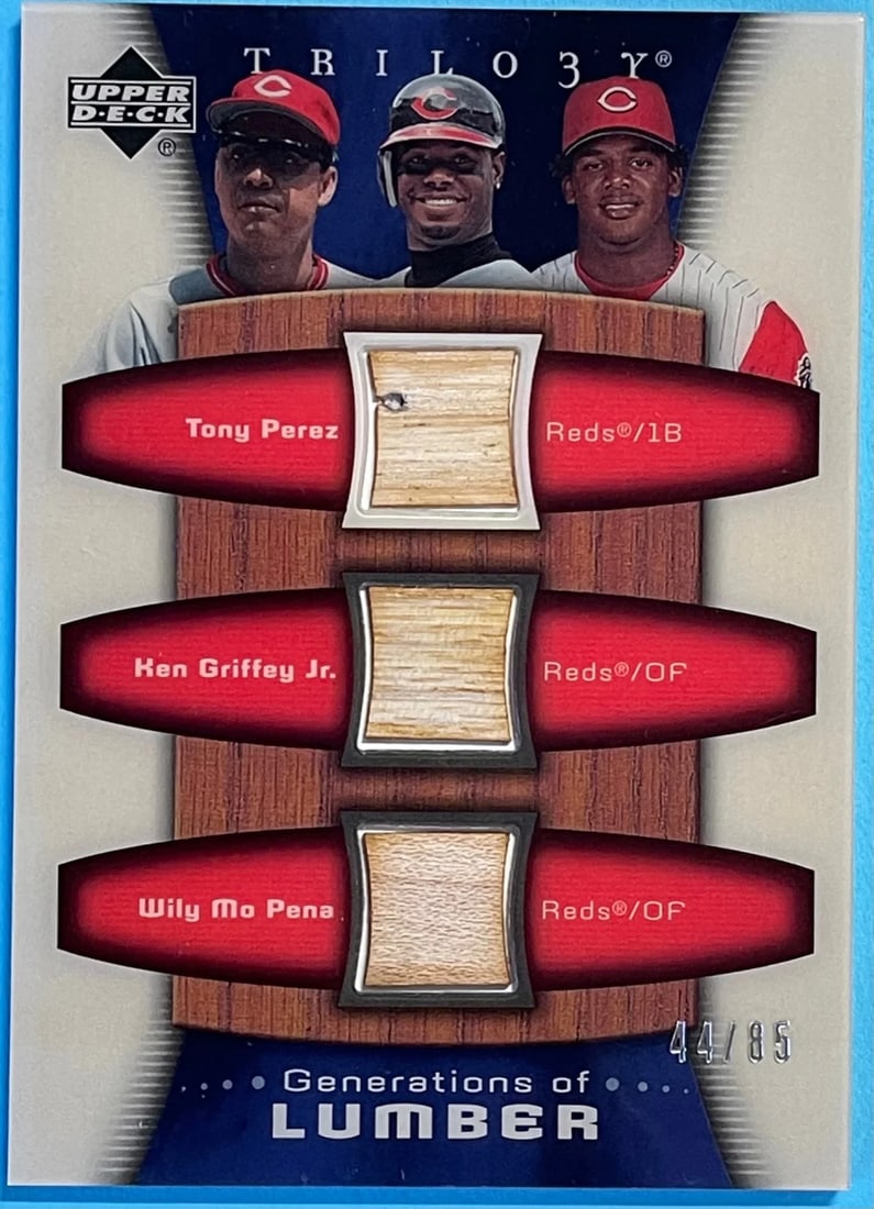 Upper Deck Game Used Bat Card 2004 Ken Griffey Jr Tony Perez Willy Mo Pena: Upper Deck Game Used Bat Card 2004 Ken Griffey Jr Tony Perez Willy Mo Pena The 2004 Upper Deck Trilogy Game-Usd Bat Card #44/85 features a piece of baseball history, with a bat signed by Ken Griffey J