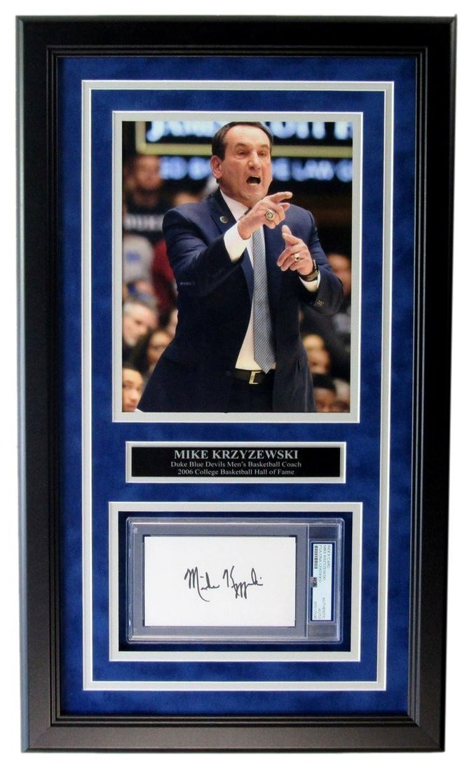 Mike Krzyzewski Coach K Duke Signed 3x5 Card w/ 8x10 Photo Framed PSA/ DNA 208224 (1 of 2)