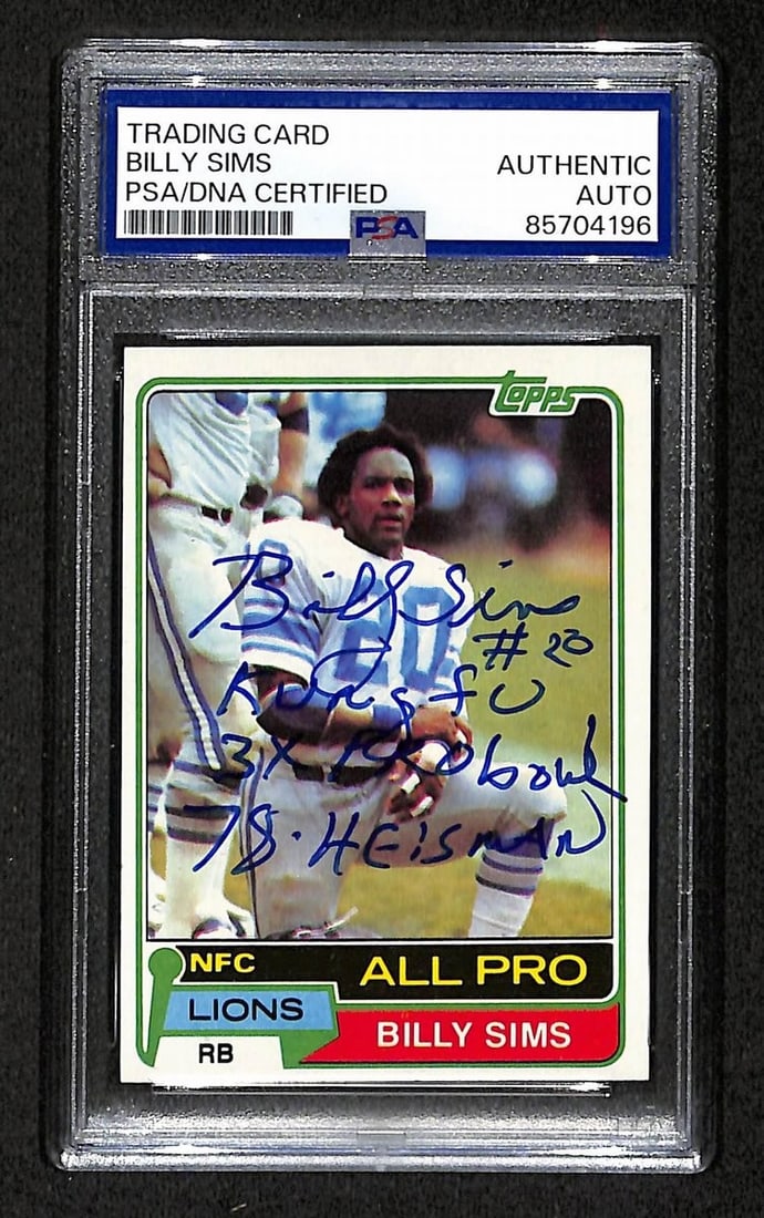 1981 TOPPS RC Billy Sims Signed/ Inscribed Card #100 Lions PSA/ DNA 203886 (1 of 2)