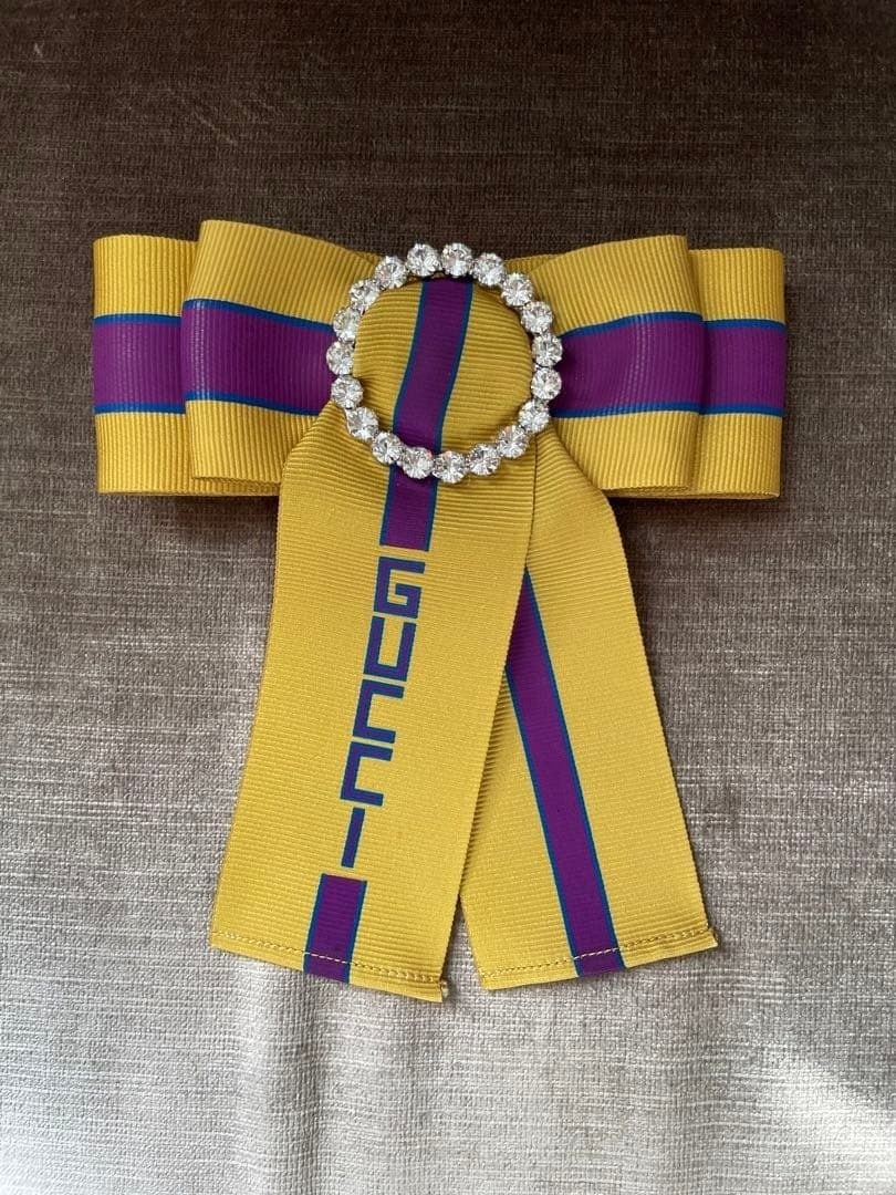 Rare Gucci Pin Brooch Yellow Purple Ribbon with Rhinestone (1 of 4)