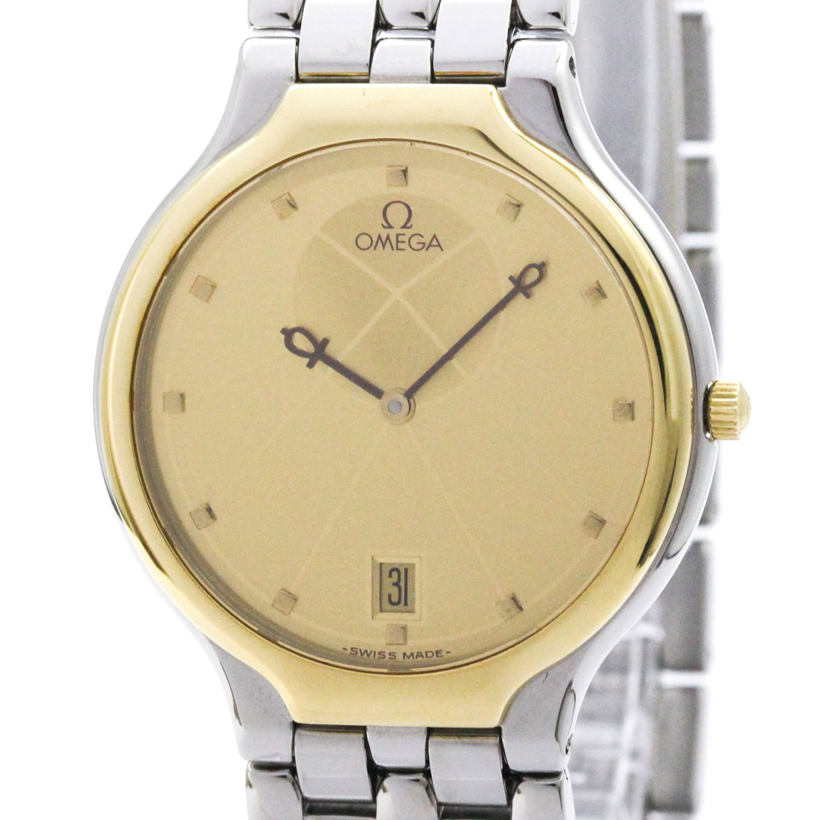 Omega Wristwatch: Omega Wristwatch Stainless Steel and Yellow Gold (18K) Omega Wristwatch, with a gold dial and 31mm case diameter, offers a stylish and sophisticated timepiece. The watch features a classic