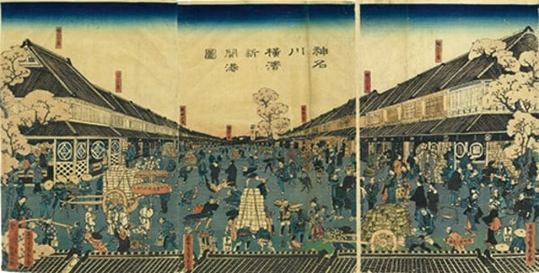 Hashimoto Yokohama Port Woodblock Print Triptych 19th Century: Hashimoto Yokohama Port Woodblock Print Triptych 19th Century Item Specifics: Artist: Hashimoto Sadahide Subject: Yokohama Port and Maritime History Material: Washi Paper Style: Japanese Product