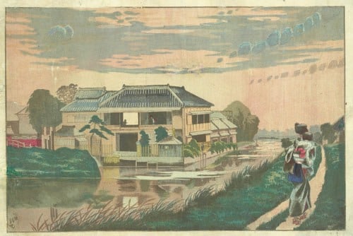 Evening view of Hashiba by Kobayashi Kiyochika Japanese woodblock print from Oban (1 of 1)