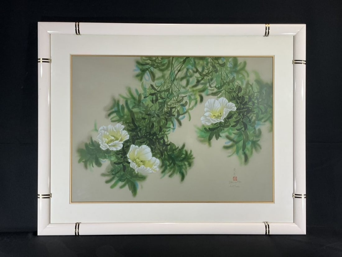 Li Tian Wen Signed White Flowers Framed David Lee (1 of 10)