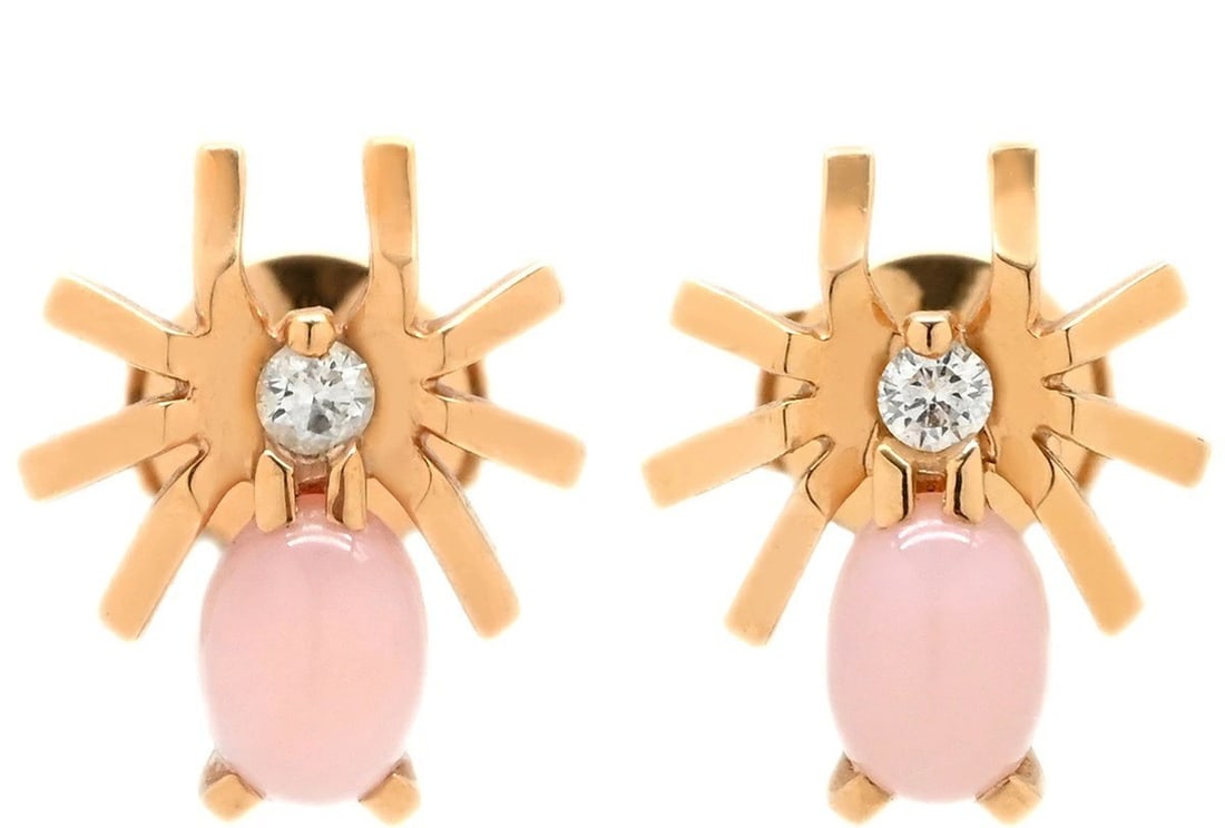 Chaumet Attrape Moi Bee Pink Opal Diamond 18k Rose Gold Stud Earrings Insect (1 of 6)