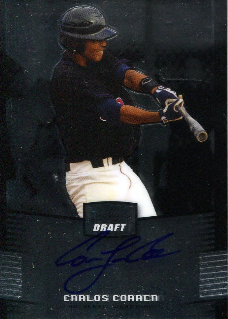 Carlos Correa Rookie Draft Card Autographed 2012 Leaf: Carlos Correa Rookie Draft Card Autographed 2012 Leaf Carlos Correa's rookie draft card from the 2012 Leaf set, bearing his autograph. This authentic collectible features the former MLB star in his ea