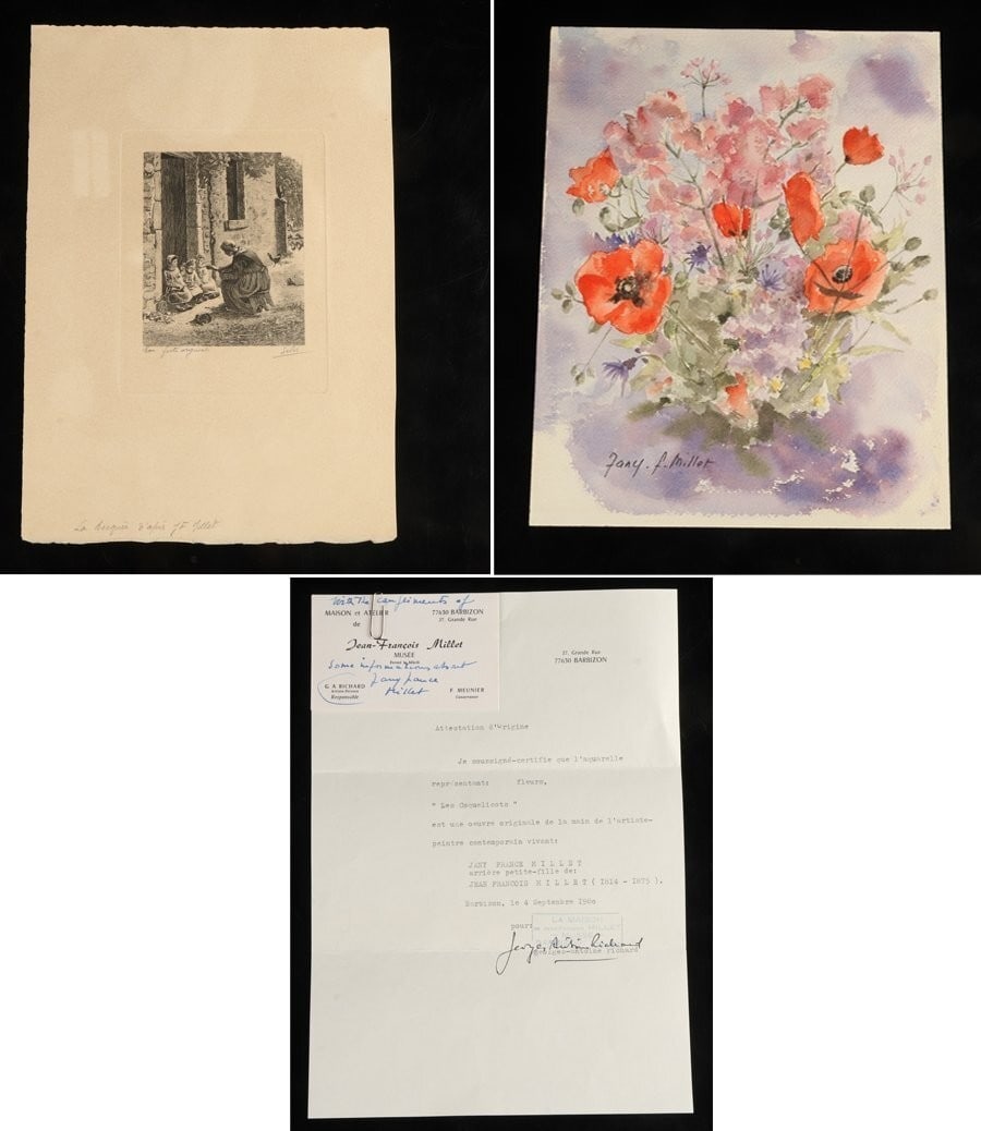 Jany F. Millet/ Jean-Franois Millet (after) Original Watercolor + Etching COA (1 of 20)