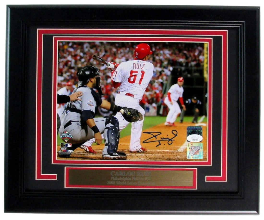 Carlos Ruiz Philadelphia Phillies Signed/ Autographed 8x10 Photo Framed JSA 01612: Carlos Ruiz Philadelphia Phillies Signed/ Autographed 8x10 Photo Framed JSA 01612 Item Specifics: Autograph Authentication: James Spence Authentication (JSA) Original/Reprint: Original Product: Photo 