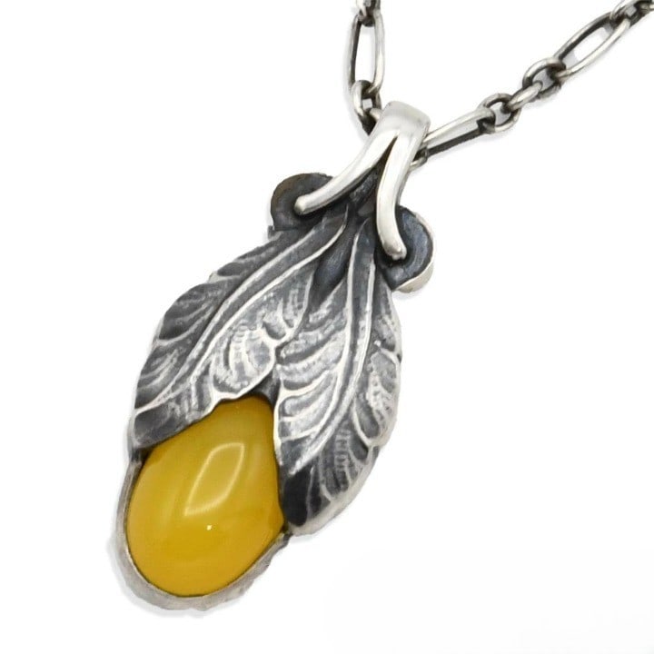 Georg Jensen Sterling Silver Necklace Pendant Agate Yellow 2008 Chain (1 of 8)