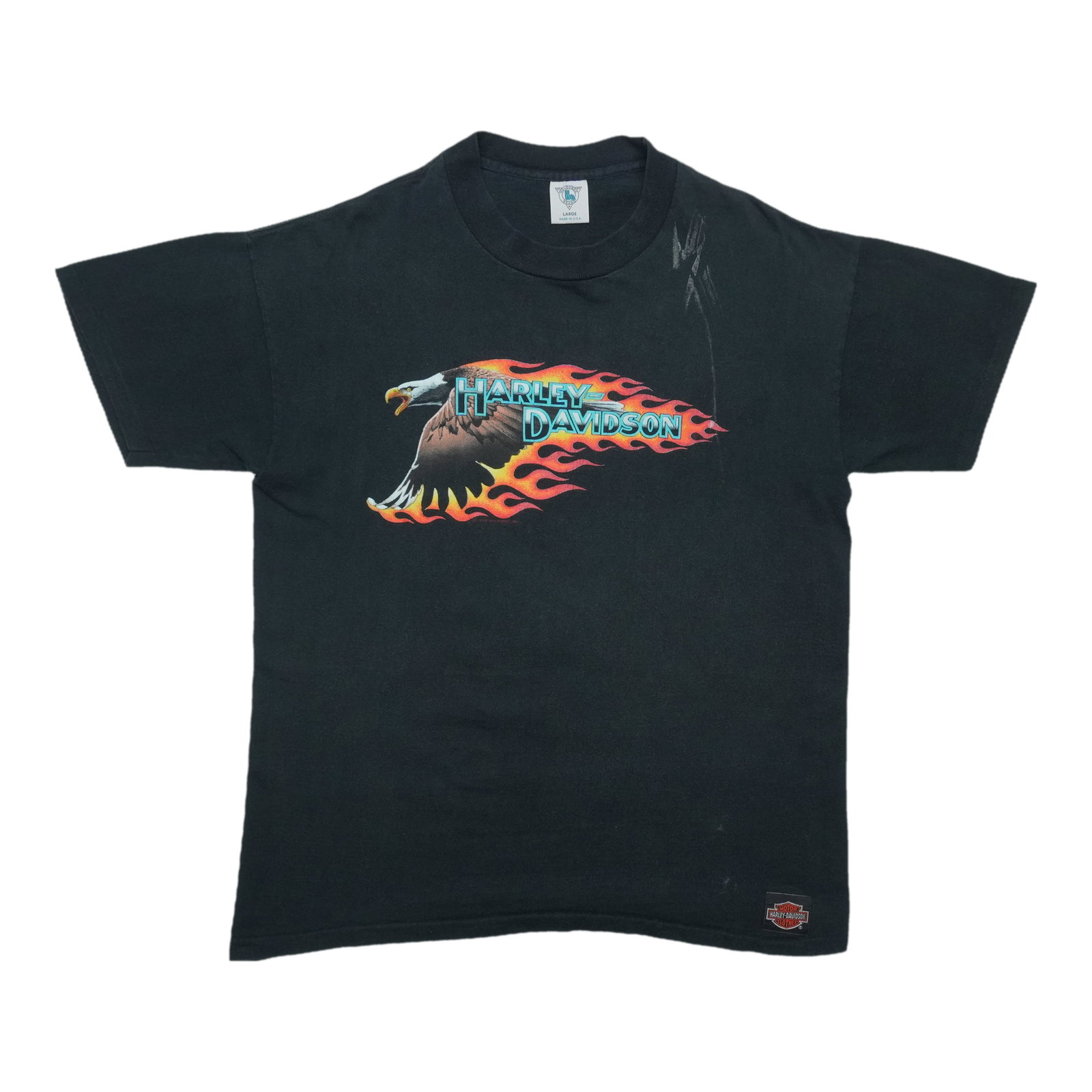 1990s Harley Davidson Van Nuys Calfornia Shirt: 1990s Harley Davidson Van Nuys Calfornia Shirt Large, vintage 1990s Harley Davidson Van Nuys Calfornia Shirt with front and back graphics. This 100% cotton shirt features a black color and measures