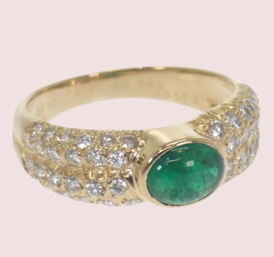 Mellerio dits Meller Cabochon Emerald Diamond 18k Yellow Gold Ring US 7 EU54: Mellerio dits Meller Cabochon Emerald Diamond 18k Yellow Gold Ring US 7 EU54 Item Specifics: Shape: Round Occasion: Anniversary Birthday Christening Christmas Engagement Graduation Mother"s Day Valent