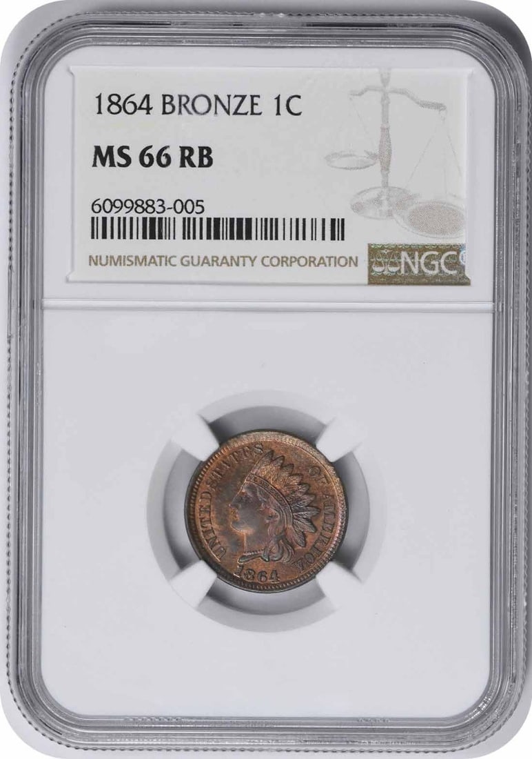 MS66RB Bronze Indian Cent 1864 (1 of 3)