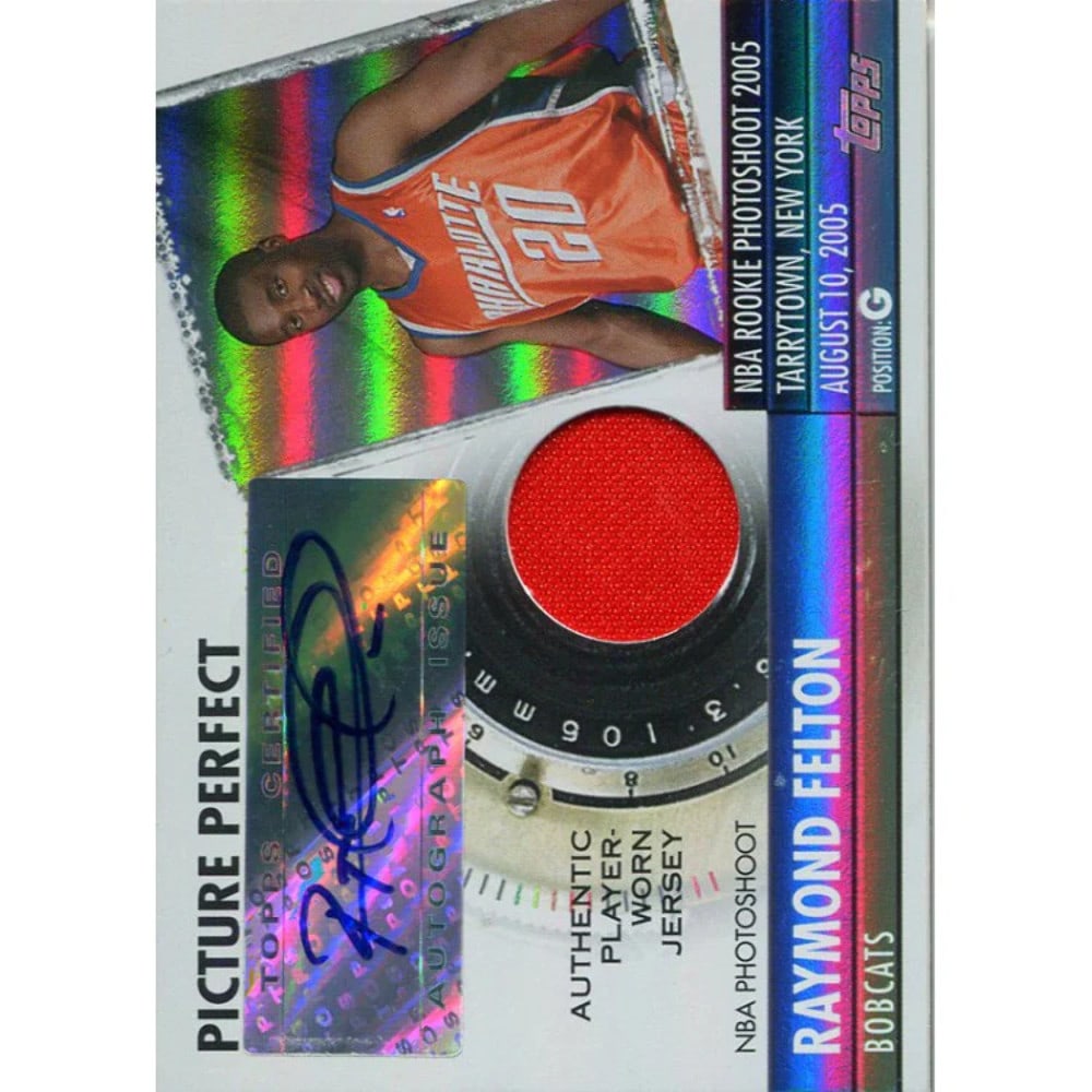 Ryamond Felton Autographed 2004-05 Topps Jersey Card: Ryamond Felton Autographed 2004-05 Topps Jersey Card Ryamond Felton's 2004-05 Topps jersey card bears his signature in blue pen, making it a unique collectible for fans of the NBA. The card features