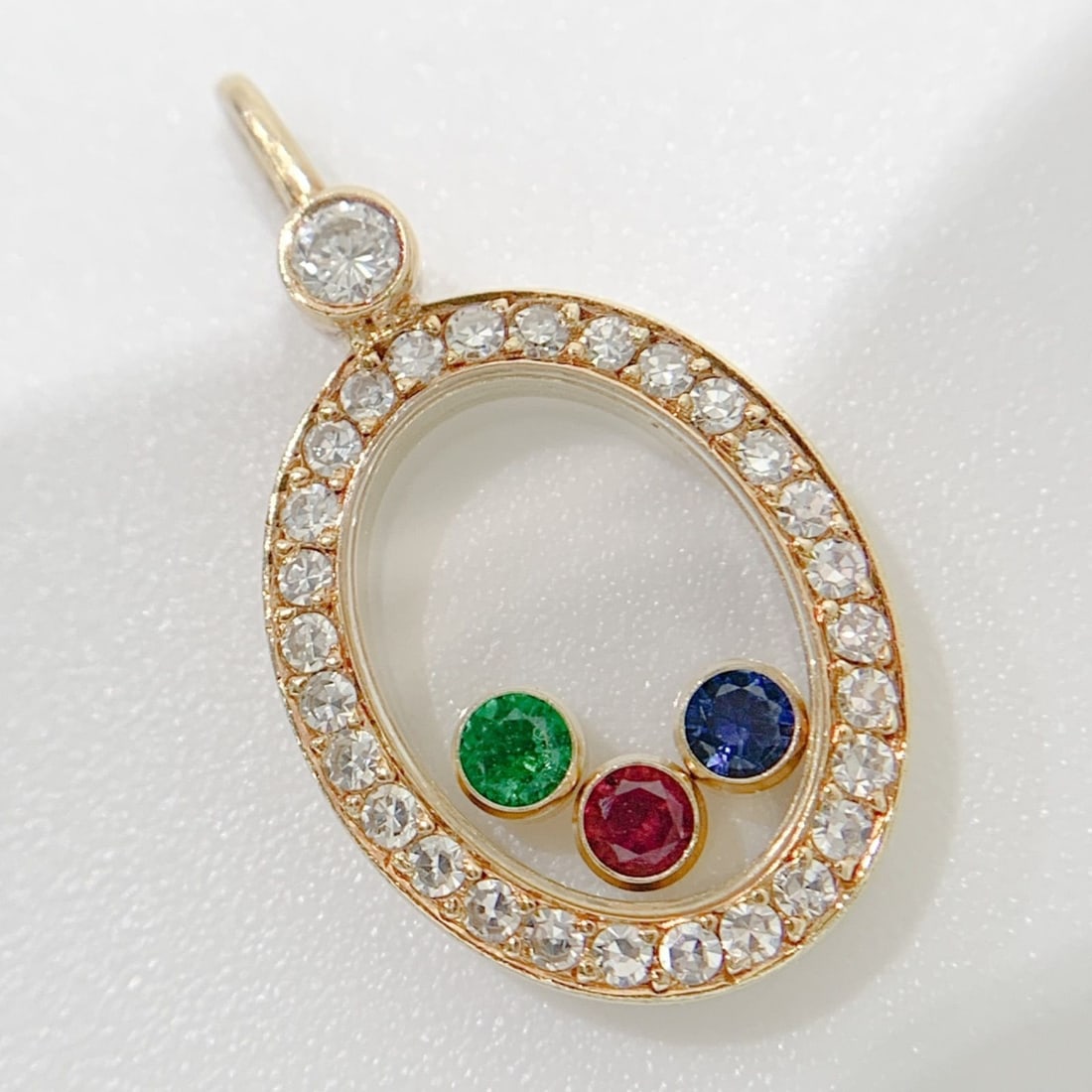 Chopard pendant 18k gold diamond ruby sapphire emerald vintage happy charm (1 of 5)