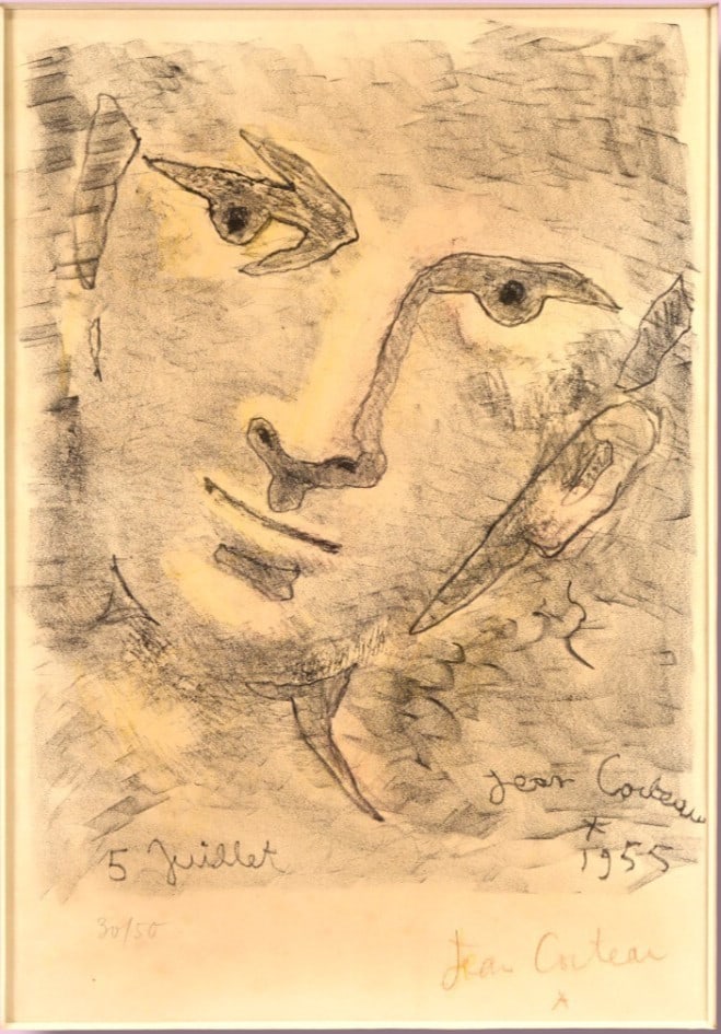 Jean Cocteau Signed Lithograph 1955 Visage Face Portrait French Modern Art (1 of 10)