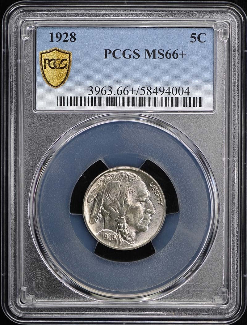 PCGS MS66+ 1928 5C Buffalo Nickel: PCGS MS66+ 1928 5C Buffalo Nickel PCGS MS66+ 1928 5C Buffalo Nickel, certified by the prestigious Professional Coin Grading Service with an exceptionally high grade of MS66+, showcasing its