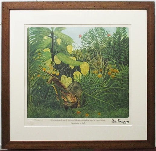 Henri Rousseau Lithograph "Tiger in a Tropical Storm" ed.297/ 300 w/ Frame Signed (1 of 10)