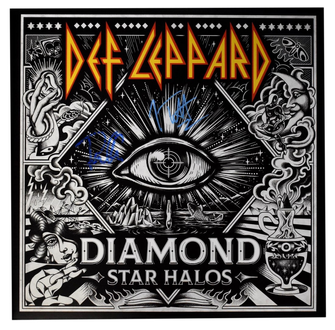 Def Leppard Joe Elliott/ Phil Collen Signed Album "Diamond Star Halos" JSA 200758: Def Leppard Joe Elliott/ Phil Collen Signed Album "Diamond Star Halos" JSA 200758 Signed by Joe Elliott and Phil Collen, the Def Leppard album "Diamond Star Halos" features the iconic rock duo's